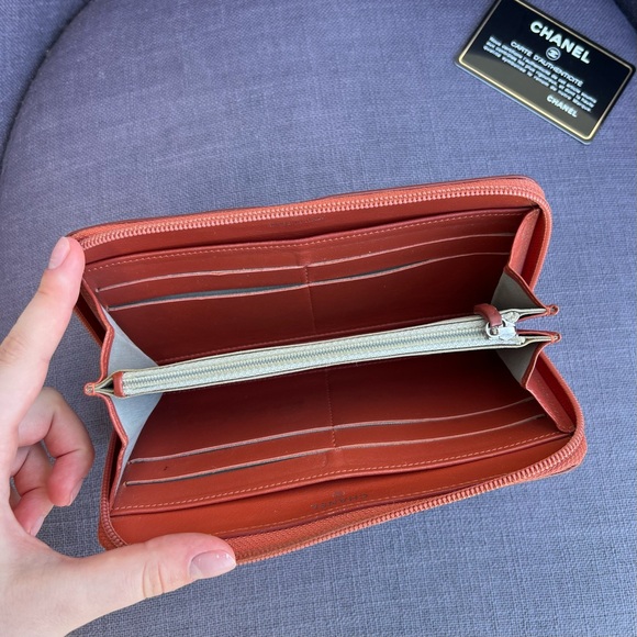 Chanel Caviar Skin Coco Mark Long Wallet Leather Zip Around Brown Red - Picture 6 of 8